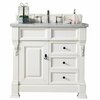 James Martin Vanities Brookfield 36in Single Vanity, Bright White w/ 3 CM Carrara Marble Top 147-V36-BW-3CAR